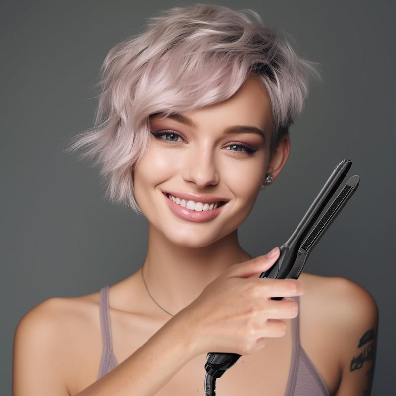 DSHOW Pencil Flat Iron, 3/10" Small Flat Irons for Short Hair, Pixie Cut and Bangs,Tourmaline Ceramic Mini Hair Straightener for Edges with Adjustable Temperature, Auto Shut Off (Black) - Image 5